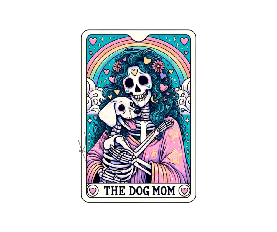 The Dog Mom Tarot Card • Tee Shirt T-Shirt Unisex Sublimation Cute Graphic Skull Dog Mama Puppy Rainbow Retro Cute