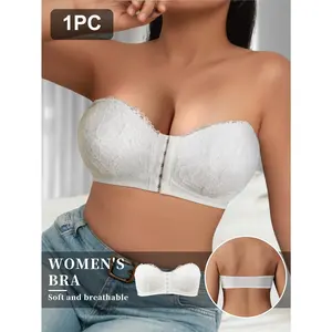QUASTI Women’s Strapless Wireless Push Up Bra Non Slip Seamless Padded Deep V T-Shirt Bra Soft Breathable Stretchy Supportive Invisible Under Clothing Everyday Comfortable Basic Bra S-XXL