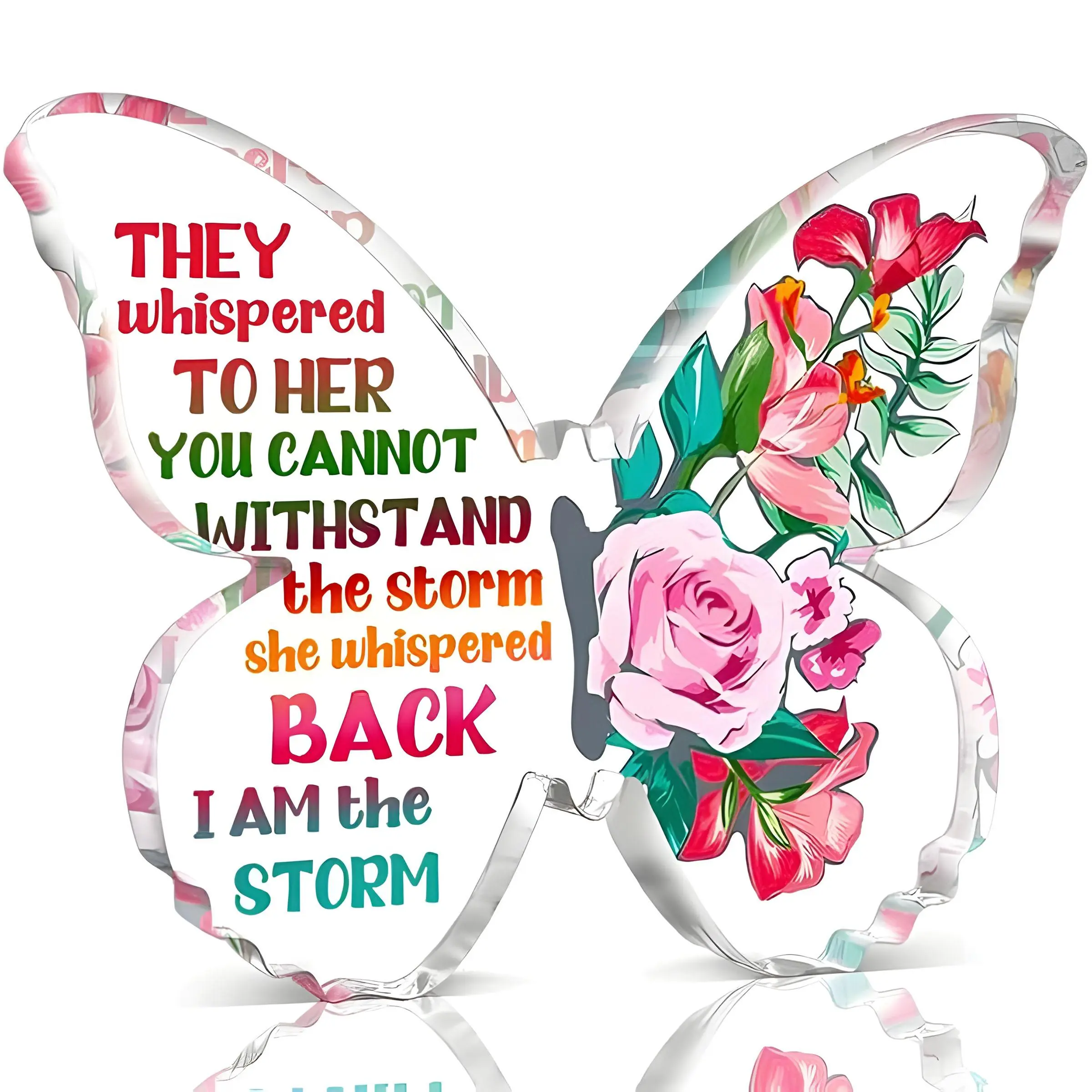 Butterfly Pattern Acrylic Desktop Ornament, Flower & Letter Pattern Inspirational Gift for Women, Office Desk Decoration, Home Decor, Signs