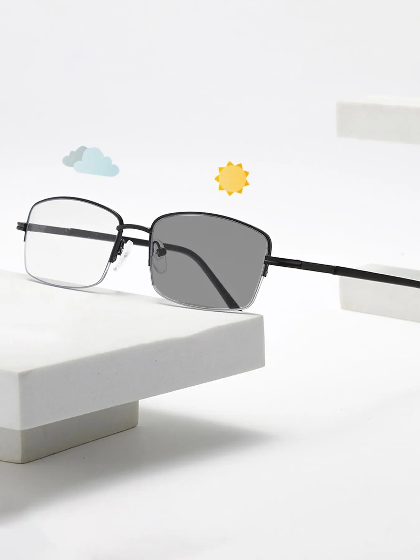 Photochromic Anti Radiation Half Frame Glasses, Transition Rectangle Eyeglasses, Computer Anti Blue Light Glare 2 in 1 Sunglasses, Fashion Eyewear, Stylish Eyeglass