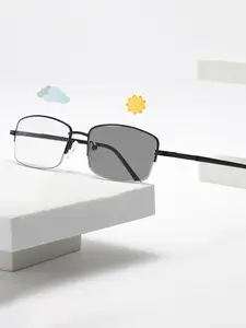 Photochromic Anti Radiation Half Frame Glasses, Transition Rectangle Eyeglasses, Computer Anti Blue Light Glare 2 in 1 Sunglasses