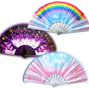 Rainbow Clacking Fan Hand Folding Fan with Original Kawaii Anime Magical Girl Inspired Angel Wings Artwork