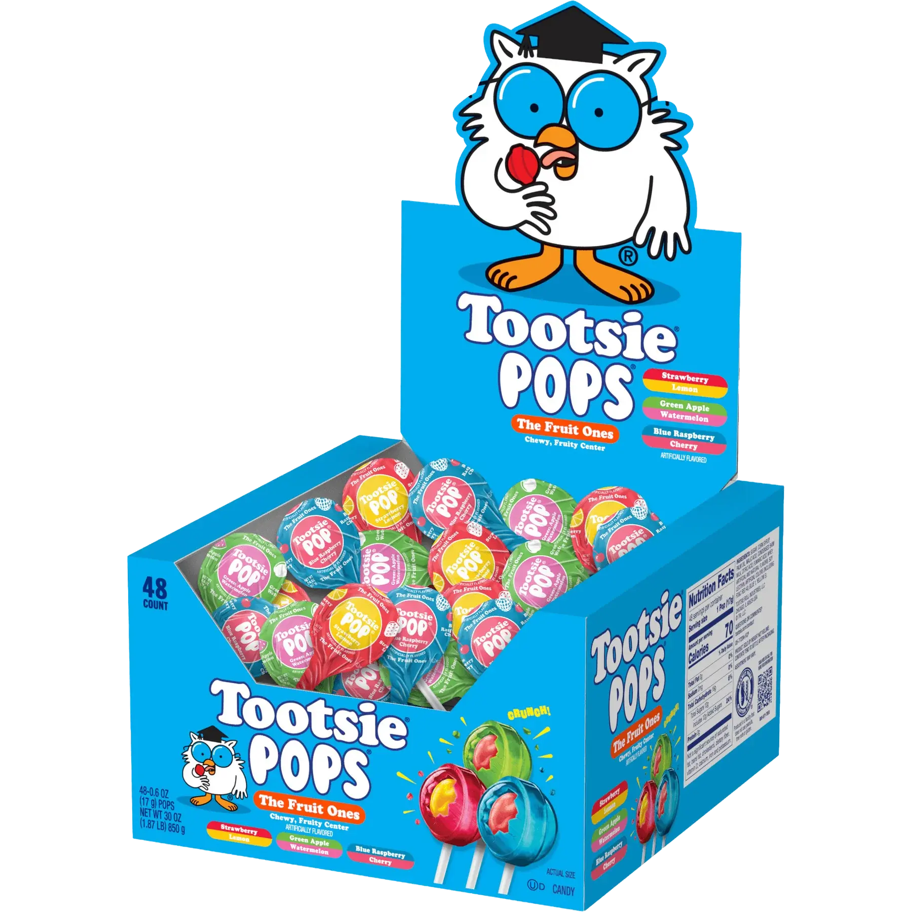 Tootsie Pops The Fruit Ones Multi-Flavor Lollipops - Candies, Hard Candy, Pre-Packaged Packet Lollipops (Watermelon, Cherry, Lemon), Fruity Center, 48 Pieces