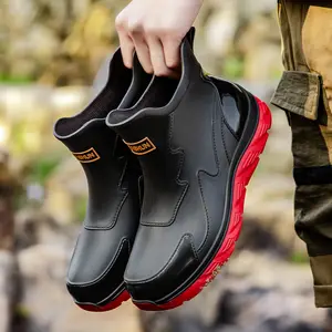 Men’s Short PVC Waterproof Rain Shoes | Lightweight Anti-Slip Sole, Quick-Dry Breathable Lining, Easy-Clean Smooth Shell for City Commute & Travel, Waterproof Rain Boot