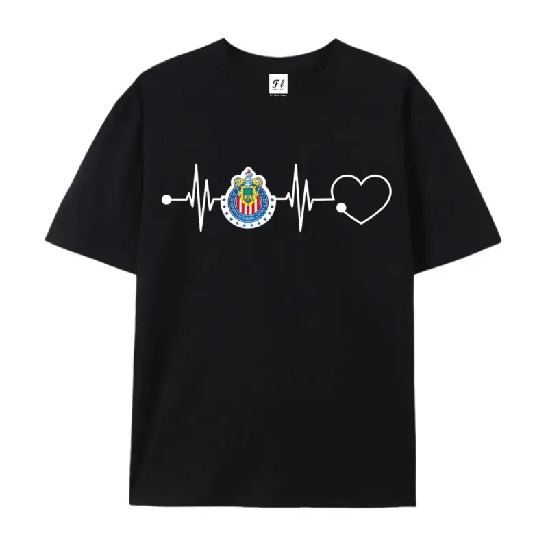 Graphic T-shirt Chivas De Guadalajara Mexican Football Team Heart and Animal Print T-Shirt - Men's Black Cotton Short Sleeve Crew Neck |     soccer fan shirt, Liga MX, streetwear, casual fit, breathable cotton, sports style, trending, outfit inspo