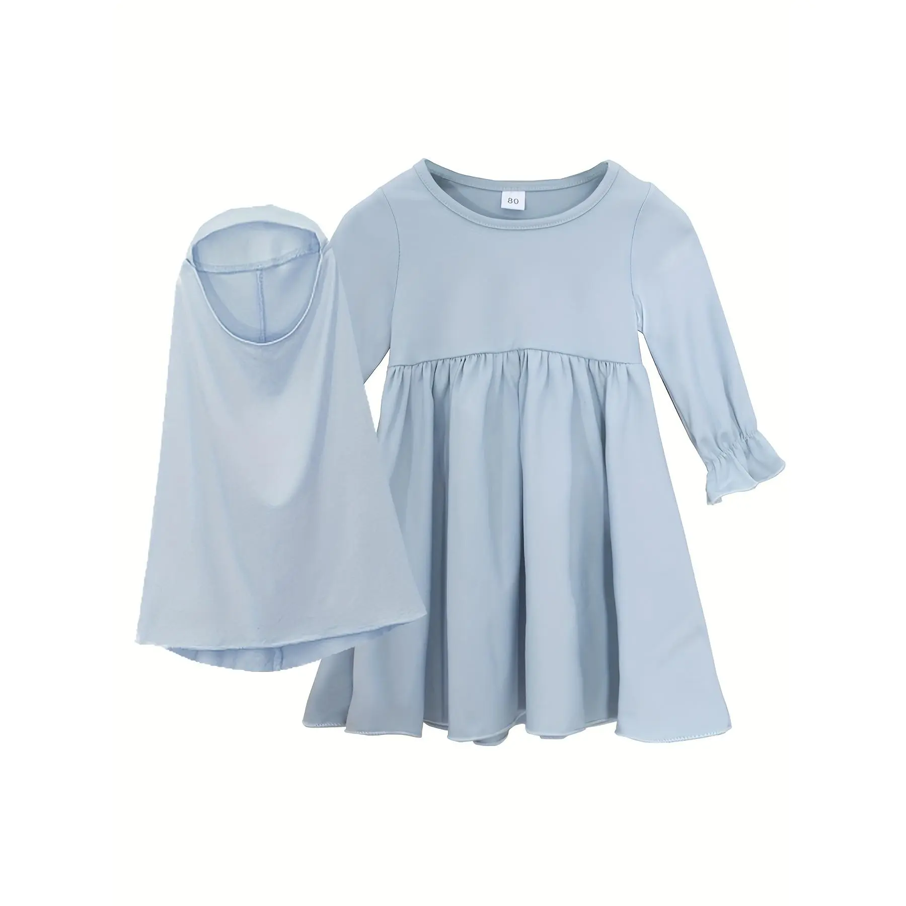 Baby's Elegant Solid Color Long Sleeve Dress & Headscarf, Infant & Toddler  Girl's Dress For Ramadan - TikTok Shop
