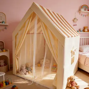 Tent Indoor Outdoor Use, Foldable Portable Playhouse, Striped Cherry Blossom Tent, Large Space Toy House for Boys Girls, Portable Play Area