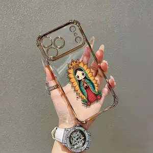 Virgin Mary Transparent High End Phone Case Suitable for iPhone 17/16/15/14/13/12/11 ProMax Plus Air Anti Drop Plated Four Corner Phone Protection Case