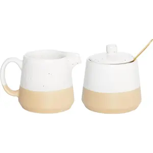 Ceramic Sugar and Creamer Set, Sugar Bowl with Lid and Spoon, 3 count Set with Cream Pitcher, White Coffee Serving Set (White)