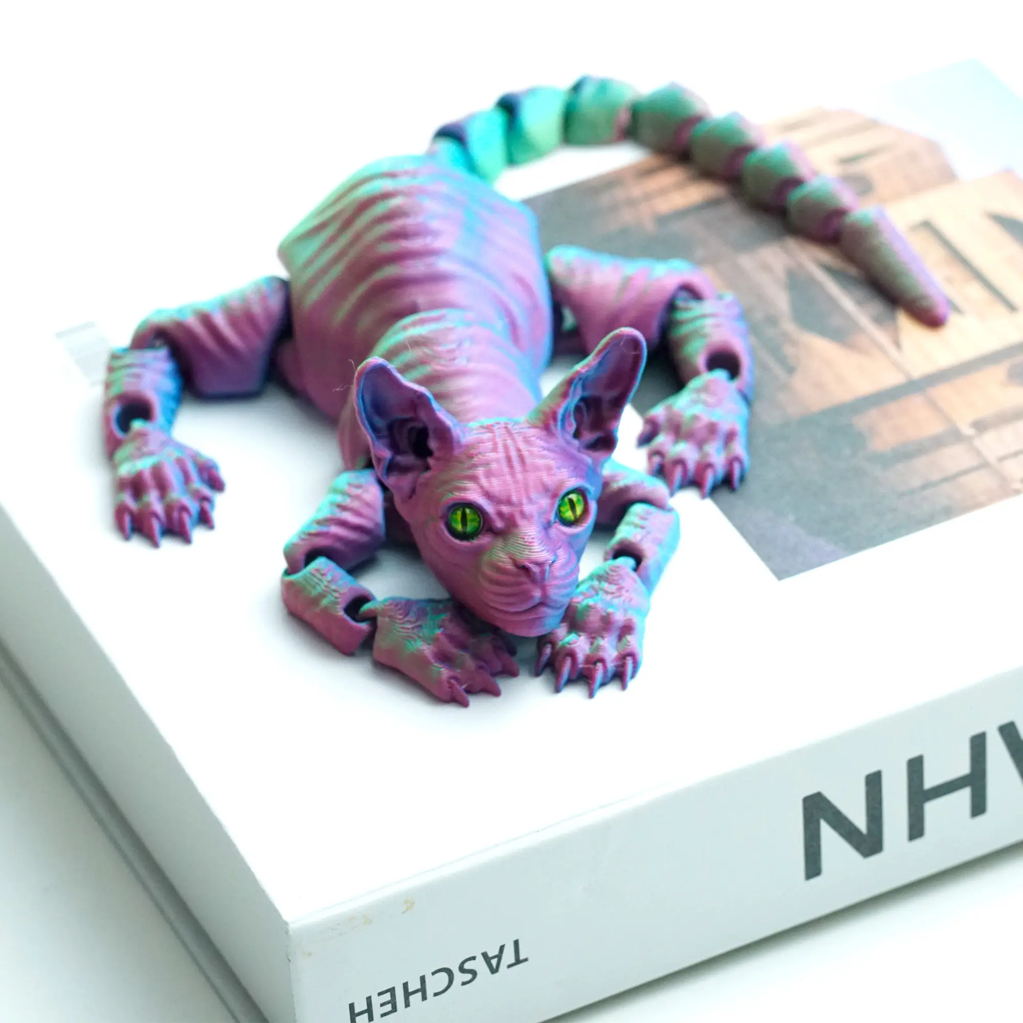 3D printed bald cat model toys, flexible joint animal doll statues, home and office desk decorations, holiday surprise gifts