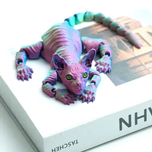 3D printed bald cat model toys, flexible joint animal doll statues, home and office desk decorations, holiday surprise gifts
