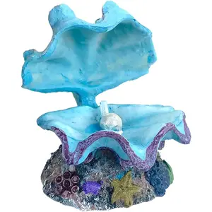 Aquarium Decorations - Durable Resin Simulation Pearl Scallop Fish Tank Landscape Decorations - Pneumatic Opening and Closing Bubble Ornaments - Blue