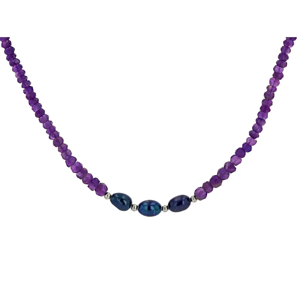 JTV Amethyst Rhodium Over Sterling Silver Beaded Necklace 80.00ctw