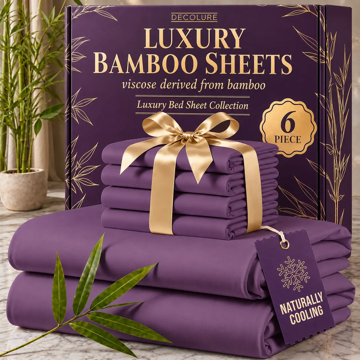 MUXHOMO Extra Deep Pocket Bamboo Sheets - 6 Pcs Breathable & Cooling Bed Sheet Set, Hotel Luxury Fitted Soft Wrinkle-Free For Mattresses, Room Decor, Twin/Full/Queen/King Size Pillowcase Sets,back to school,back to school shopping,home decor