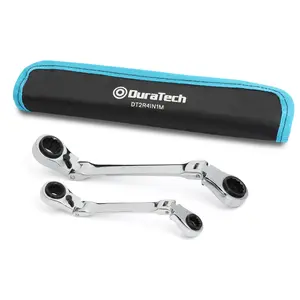 #SpringGlowUp DURATECH 4-in-1 Flex-Head Reversible Ratcheting Box Wrench Set, 2-Piece, 12 Point, CR-V Steel, with Rolling Pouch