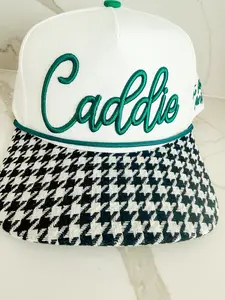 White and Black Herringbone Caddie Hat by Poppy and Pine