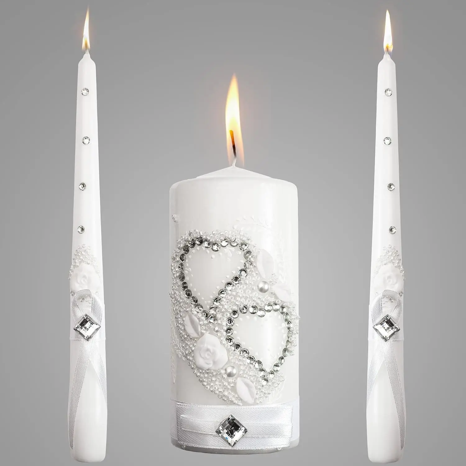 Wedding Ceremony Candles Set - 6" Pillar, 10" Taper, Faith Hope Love Themed Decorative Candles for Wedding Party Decoration