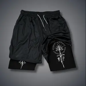 Lord of the Rings Double-Layer Sports Shorts Graphic Shorts Black Shorts Camo Shorts Streetwear Shorts Men Outfits Men Short Shorts Vacation Outfits Shorts