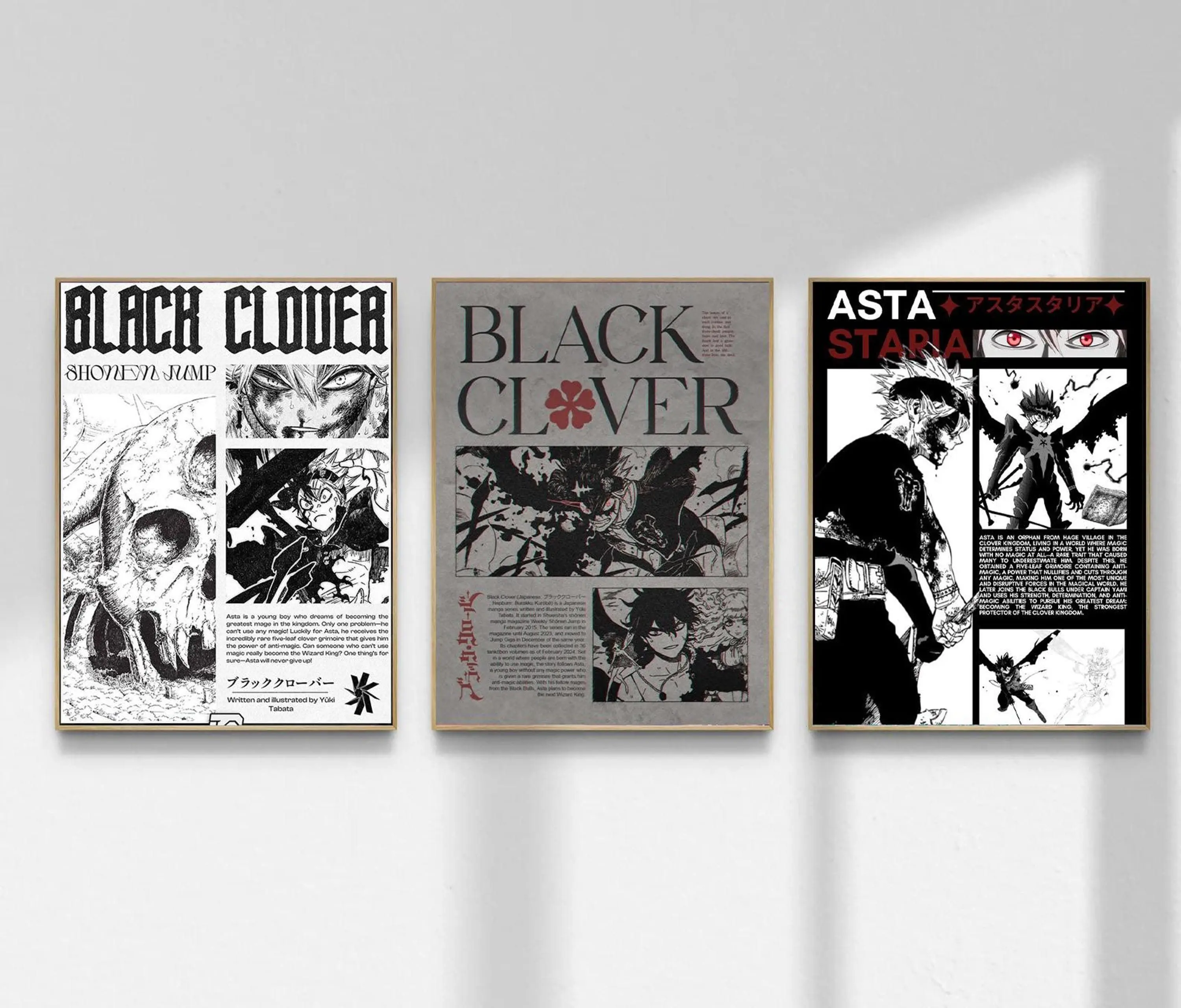 Black Clover Poster Asta Anime Poster Set of 3, Manga Black Clover Wall Art, Dark Anime Print, Asta Black Form Poster, Otaku Room Decor Gift