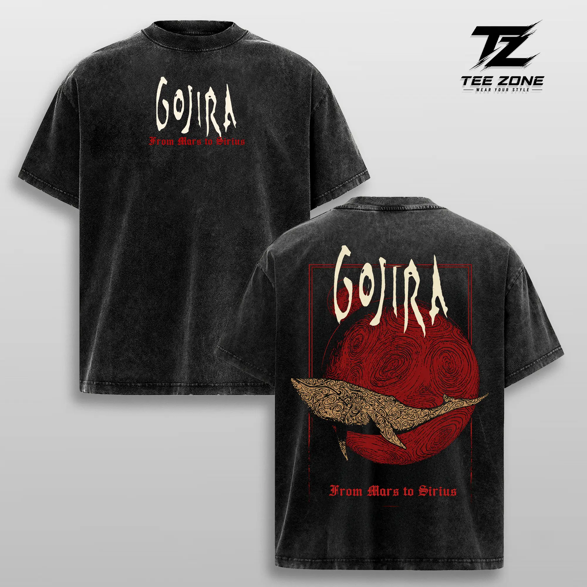 Gojira From Mars To Sirius Vintage Washed Oversized Graphic Tee Heavyweight Cotton Progressive Death Metal Band Shirt Double Sided Concert Streetwear