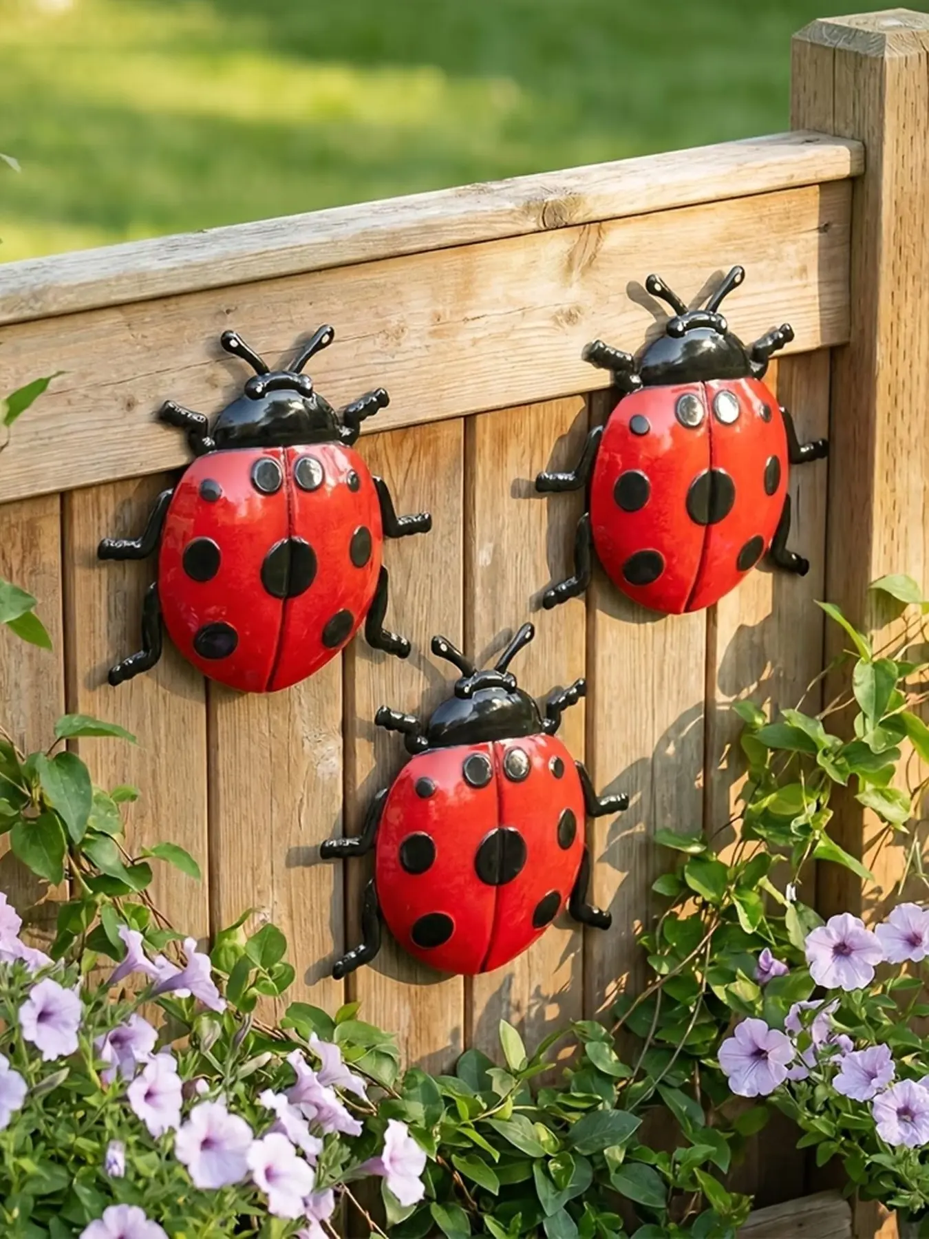 Set of 3 Metal Ladybugs, Iron Art Wall Decor, Beetle Ornaments, Ideal for Home, Garden, Living Room, Bedroom, Kitchen, Patio, Bar, Outdoor Walls