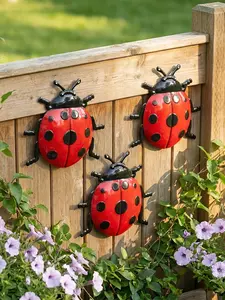 Set of 3 Metal Ladybugs, Iron Art Wall Decor, Beetle Ornaments, Ideal for Home, Garden, Living Room, Bedroom, Kitchen, Patio, Bar, Outdoor Walls