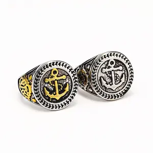 Men's Punk Style Vintage Naval Anchor Ring - Fashion Titanium Steel Ring, US Sizes 7-13.A Perfect Gift for Lovers, Friends, Boyfriends, Girlfriends, Wife, Husband, Thanksgiving, Independence Day, Halloween, Black Friday, Christmas, and New Year. X503