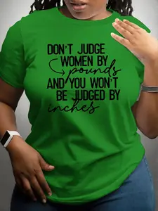 【Plus Size】 Letter Print Round Neck Tee, Fashion Casual Crew Neck Short Sleeve T-shirt for Daily Outdoor Wear, Women Plus Clothing for All Seasons, Womenswear, Lady