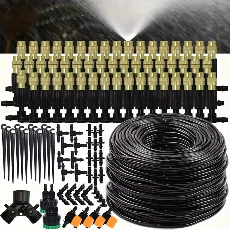 Automatic Drip Irrigation Kit, Garden Irrigation System-4/7mm Garden Hose, Garden Hose Sprayer, equipped with brass atomizing spray nozzles, suitable for lawns, potted plants, and greenhouses, Garden Hose Connectors, Watering Sets
