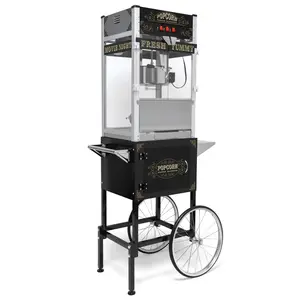 Donext Commercial Popcorn Machine with Cart 20-Ounce Kettle Vintage-Style Popper on Wheels with Tempered Glass Warming Deck 1440W Popcorn Popper for Parties Events and Home Theater Black