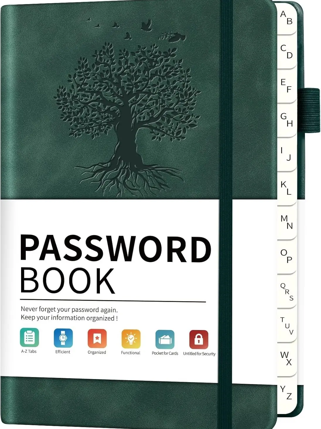 Password Book with Alphabetical Tabs, 4.5"x5.9"Small Pocket Password Keeper Book, 160 Pages/100GSM Hardcover Notebook (Green)
