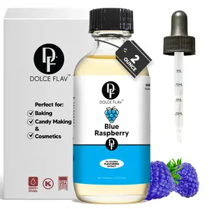 Dolce Flav Oil-Soluble Blue Raspberry Flavoring Extract 2oz - Sweet Candy-Like Aroma for Baking & Cosmetics - Dye-Free Alcohol-Free - 2000+ Drops - Precise Control Dropper Included