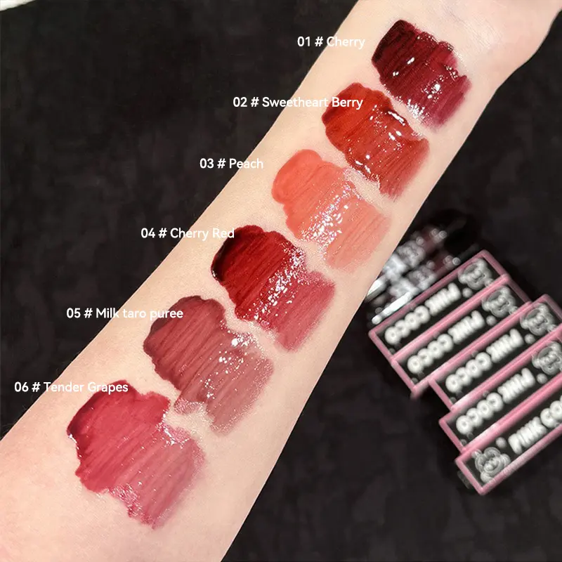 PINKCOCO Bear Doodle Mirror Lip Glaze — Long-Lasting Shiny Lip