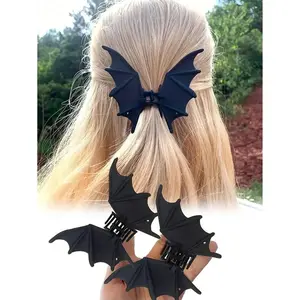 1pc Halloween Bat Hair Clip, Gothic Punk Style Matte Black Bat Wing Hair Clip, Sturdy Hair Claw, Halloween Party Costume Accessory, Suitable For Themed Events And Daily Wear, Punk Style Hair Accessory, Horror Party Photo Prop