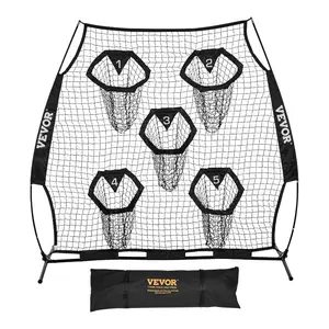 VEVOR 6x 6 ft Football Trainer Throwing Net, Training Throwing Target Practice Net with 5 Target Pockets, Knotless Net Includes Straps and Portable Carry Case, Improve QB Throwing Accuracy, Black