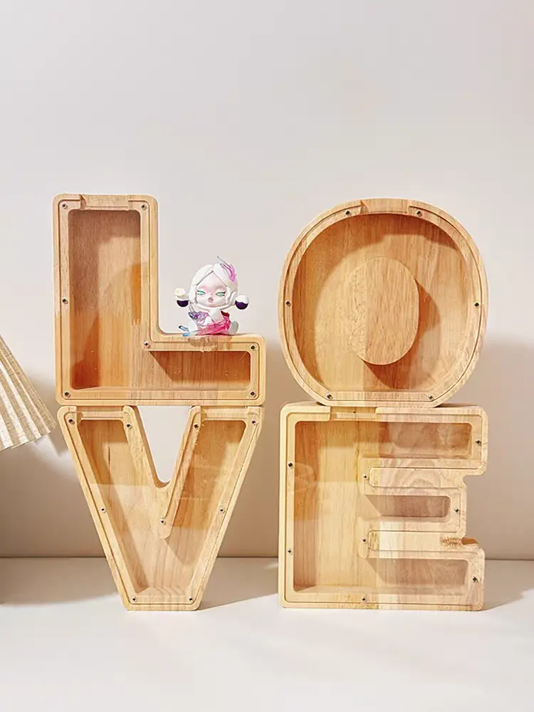 Custom Engraved Wood-Acrylic Letter Piggy Bank, Large-Capacity 1-Way Clear Coin Saving Box, Home Decor & Gift for Special Occasions