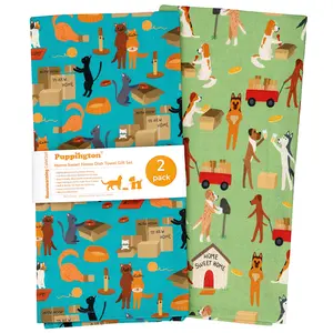 Puppington Pupper Towels - Home Sweet Home - Themed Kitchen & Tea Towels - Durable & Eco-Friendly - Lint-Free Cotton Cleaning Towels - Dog Parent Gift Set