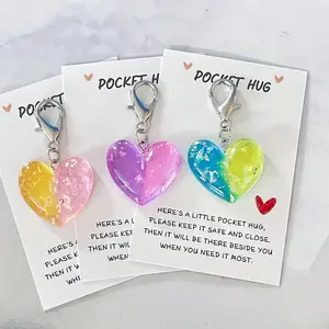 Heart Shaped Keychain with Pocket Hug Card, 100pcs/set Colorful Resin Keychain, Mini Inspirational Gift for Friends, Teenagers