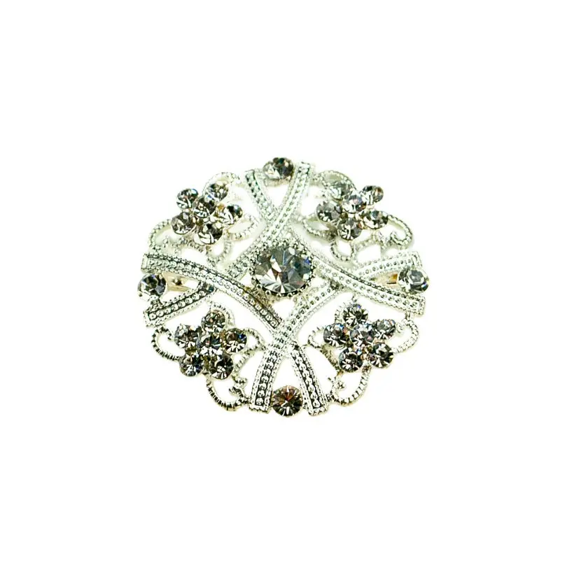 Antique Floral Silver Brooch Pin - Rhinestone - Victorian - Costume Accessory