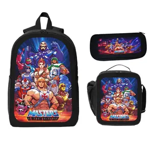 HE-MAN Backpack Set Durable Polyester Lightweight School Bookbag Lunch Bag Pencil Case Hero Graphic Travel Daypack For Kids Boys Students