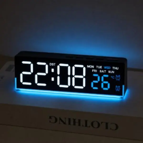 8-in-1 Multifunctional Rectangular Luminous LED Digital Alarm Clock, Soft LED Night Light, 3-Level Adjustable Brightness, Room Temperature Display, ABS Modern Bedroom Room Decor, Home Supplies Gift, Digital Clock