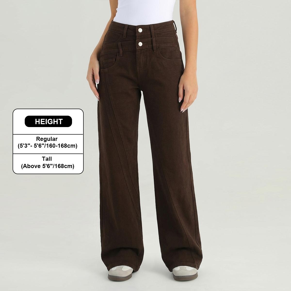 KatchMe Women's High Waist Patchwork Wide Leg Jeans, Vintage Fake Two-Piece Durable Denim Trousers, Baggy Stretchy Soft Pants, Versatile Wrinkle-Resistant Womenswear