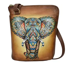 Anuschka Painted Leather Crossbody w/ Large Zip Opening