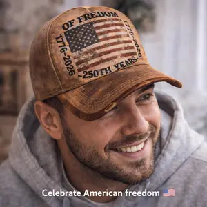 250th Anniversary 1776 - 2026 Wide-brimmed Cowboy Baseball Cap (Men's Style) - Embroidered with American Flag, Washed Old Technique, Patriotic Baseball Cap, American Baseball Cap, Retro Dad Hat, Adjustable Casual Hat for Both Men and Women, Outdoor Travel