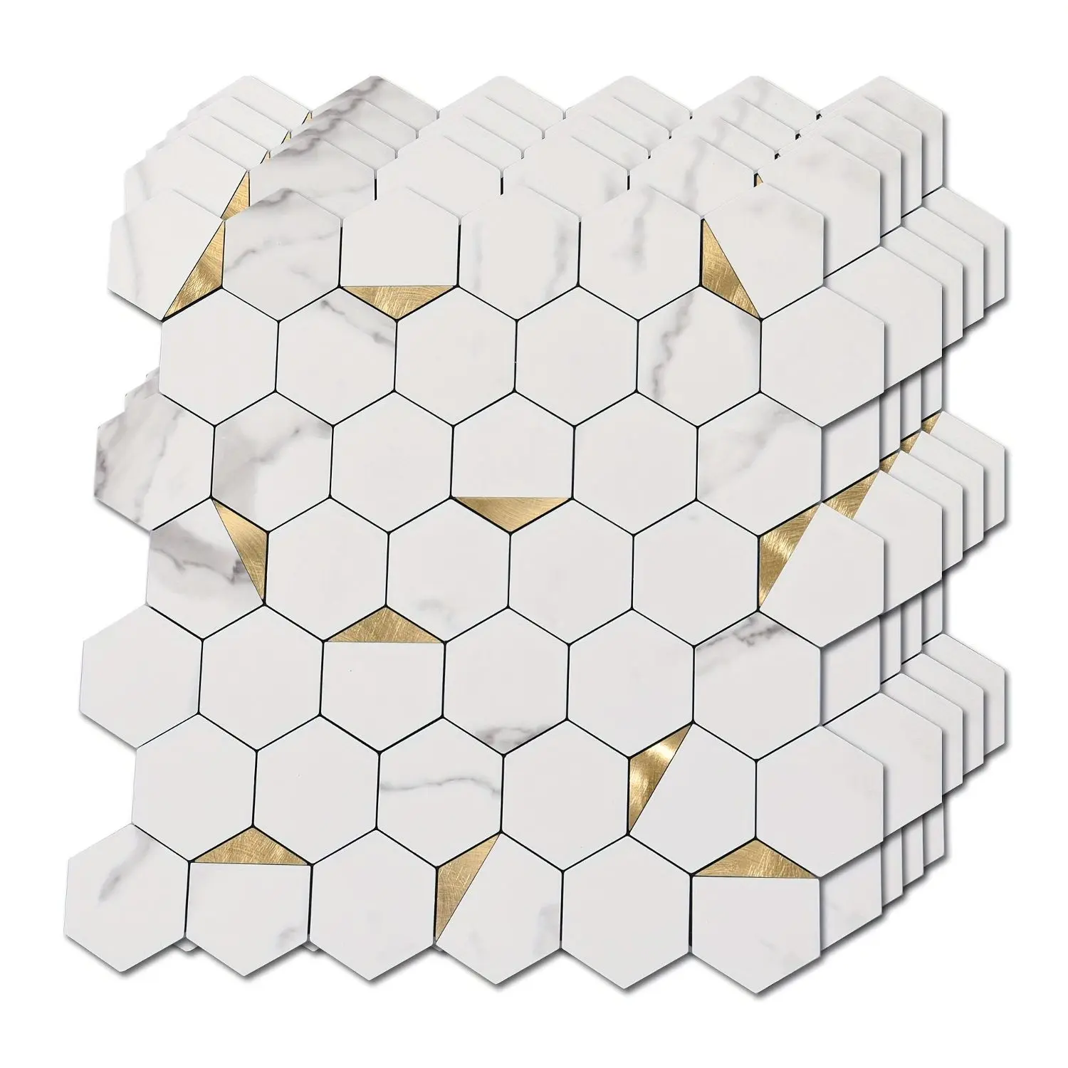 10-Sheet Art3d Peel-and-Stick Hexagon Wall Panels - Self-Adhesive, Indented Base, Straight Match, 3mm Thick Accent Tiles Adhesive Tile Set Backsplash Paneling for Kitchen Decor, Accent Tiles 3D Wall Panels