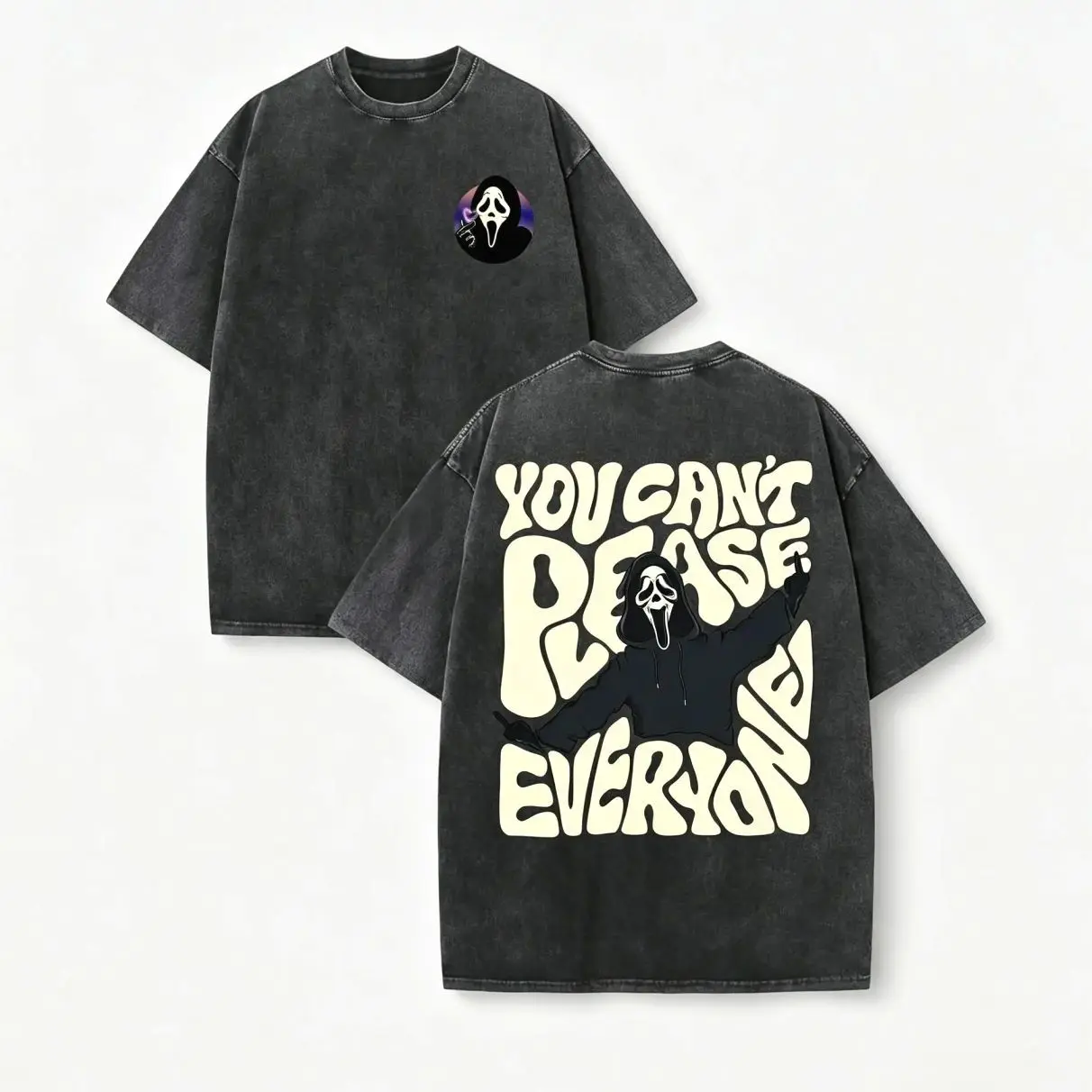 Halloween Ghostface Hearts Shirt, 'You Can't Please Everyone' Halloween GhostFace Shirt, Vintage Retro Washed Shirt Double Sided Printed (230 Heavyweight Pure Cotton T-Shirt)  Halloween Tees, Halloween Gifts HWB