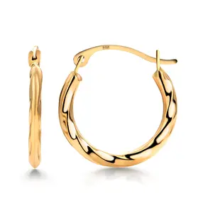 Solid 14K Yellow Gold 15mm Twisted Hoop Earrings, Circle Twisted Hoop Earrings, Gold Twisted Hoop Earrings