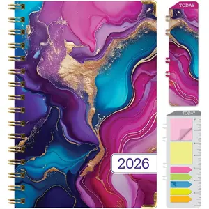 HARDCOVER 2026 Planner, 5.5"x8": 14 Months (November 2025 - December 2026), Daily Weekly Monthly Planner, Yearly Agenda, Bookmark, Pocket Folder and Sticky Note Set (  Marble)