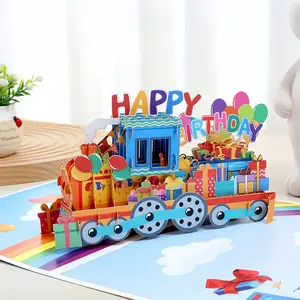 1pc Pop-Up 3D Greeting Card with Envelope, Cartoon Train Design, Suitable for Son/Grandson/Nephew/Daughter/Granddaughter/Niece. Happy Birthday Greeting Card, Ideal for Birthdays, 3D Happy Birthday Card