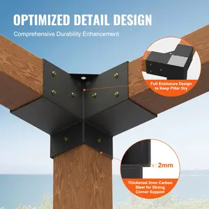 Pergola Bracket Kit 4''x4''(Inner Size 3.6x3.6), 4pcs 3-Way Heavy Duty Corner Bracket Woodworks Post Base Kit, Easy Installation Wooden Beams for Gazebos, Patio Pergolas, Log Cabin Outdoor